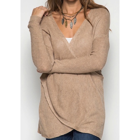 Soft Cozy Wrap-Front Sweater in Oatmeal - Picture 7 of 8